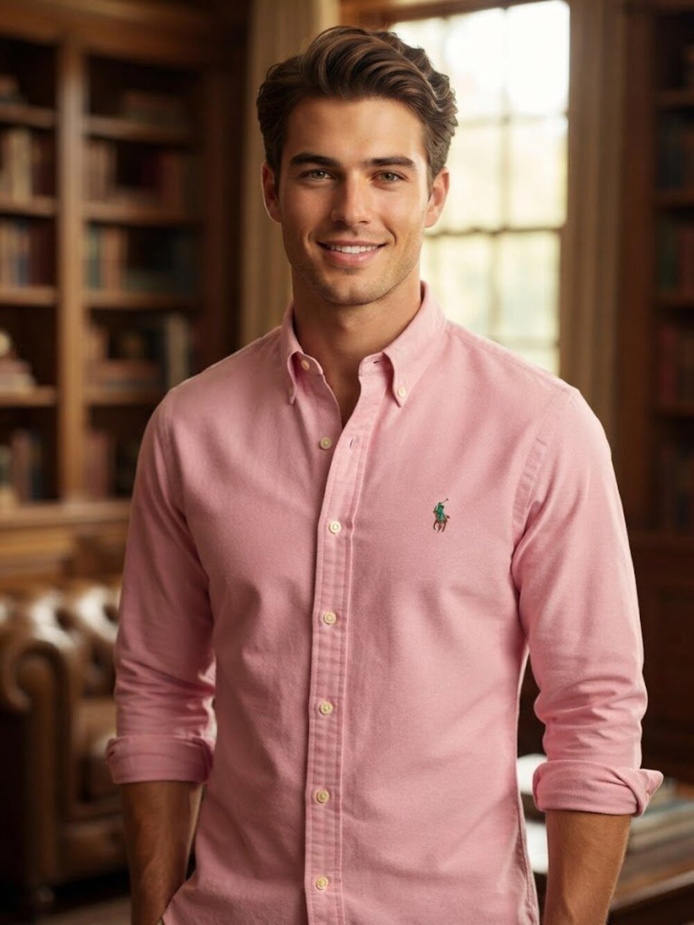 Ralph Lauren Mens Large Pink Custom Fit Oxford Shirt Multi Pony